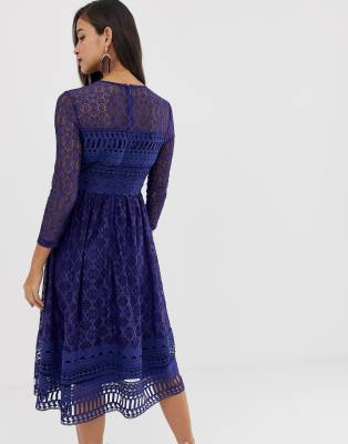 asos design premium lace midi skater dress