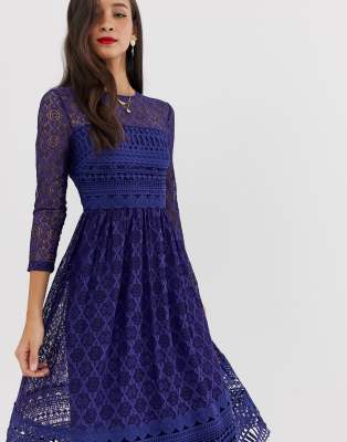 asos design premium lace midi skater dress