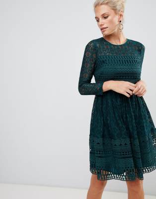 green lace skater dress
