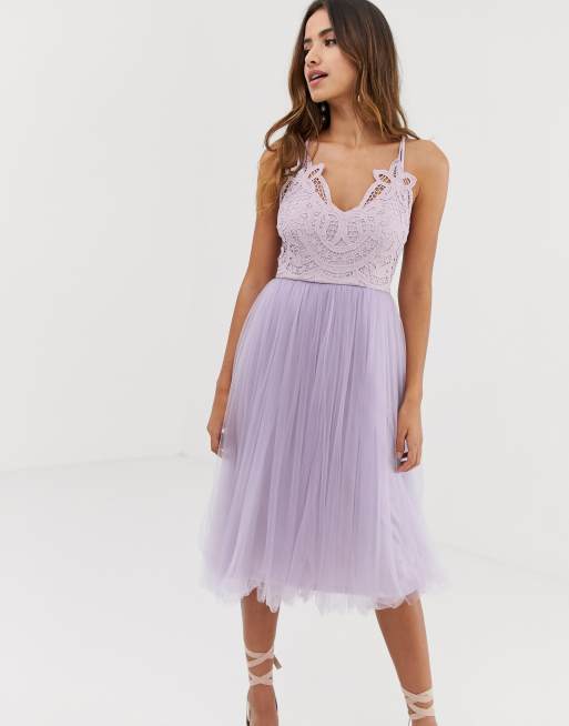 asos premium lace cami top tulle midi dress