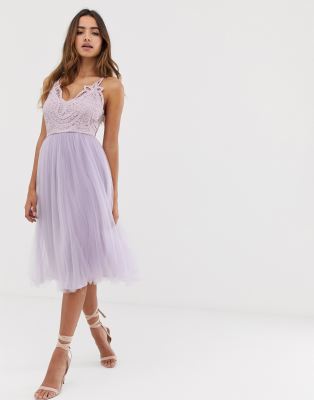 lace cami top tulle midi dress