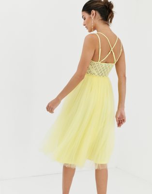 asos design lace top tulle midi dress