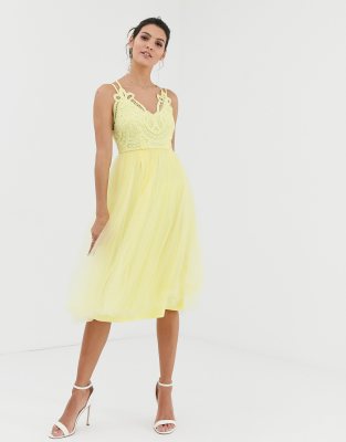 asos design lace top tulle midi dress