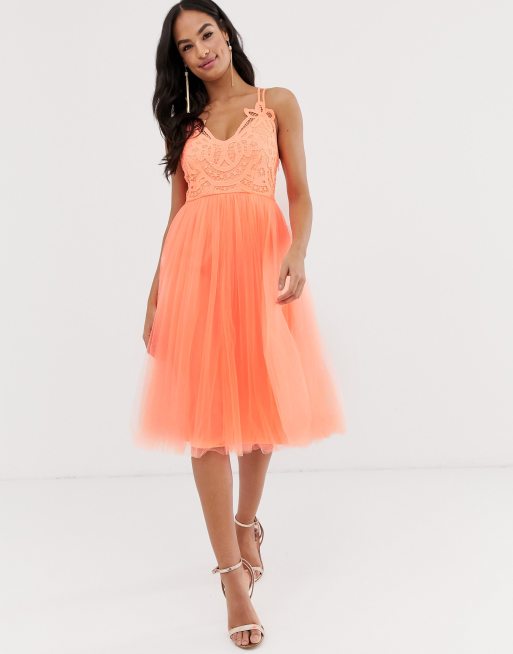 ASOS DESIGN Premium lace top tulle cami midi dress