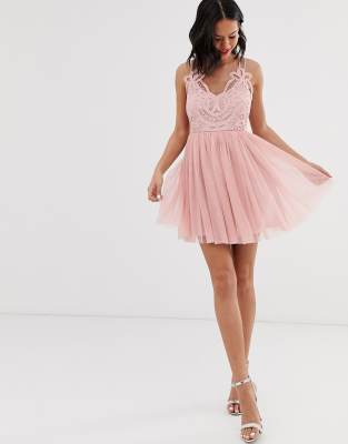 asos design premium lace cami top tulle maxi dress