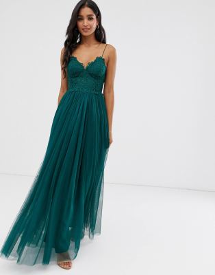 asos design premium lace cami top tulle maxi dress