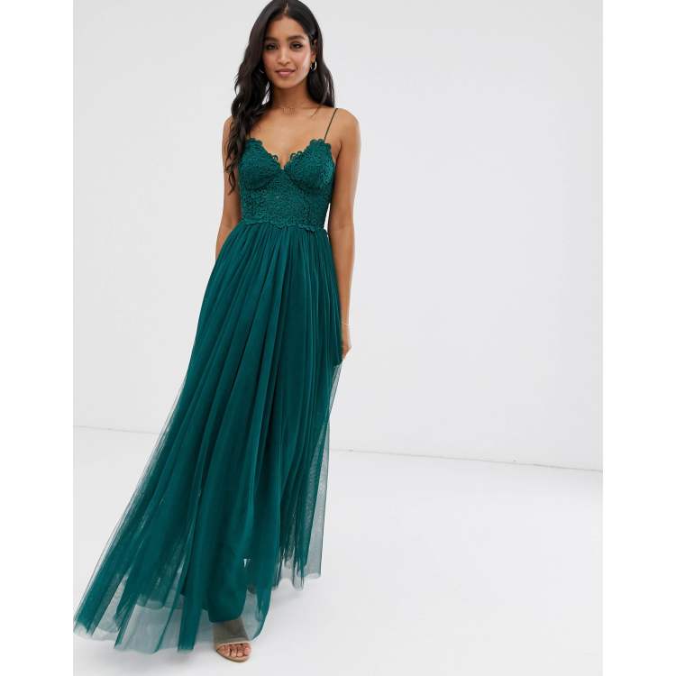 Asos design premium lace shop top tulle maxi dress