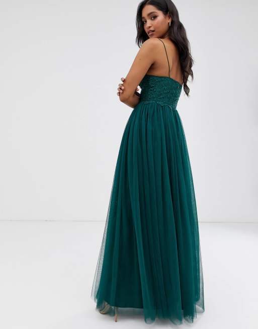 Asos design premium lace top tulle maxi on sale dress