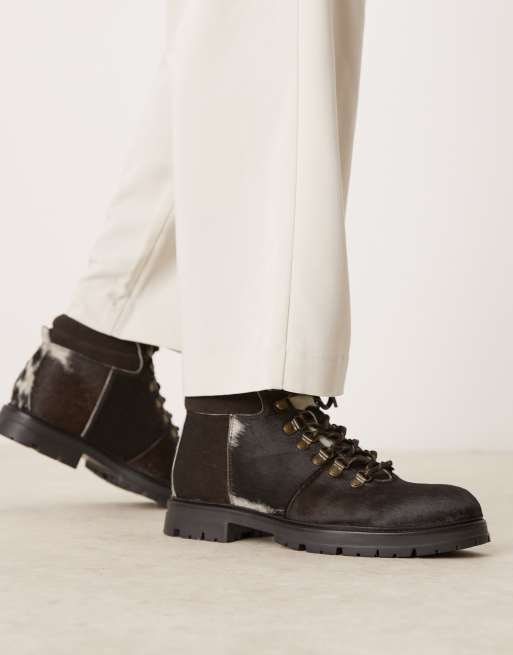 ASOS DESIGN Premium lace up hiker boots in cow hair