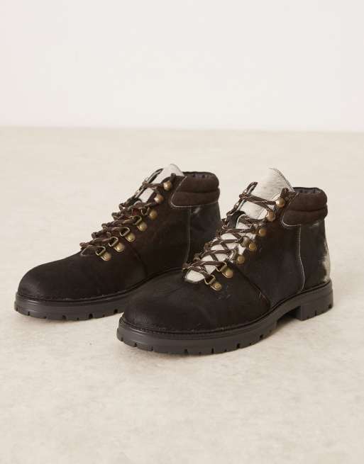 ASOS DESIGN Premium lace up hiker boots in cow hair