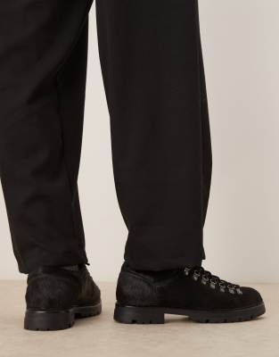 ASOS DESIGN Premium lace up hiker shoes in black cow hair