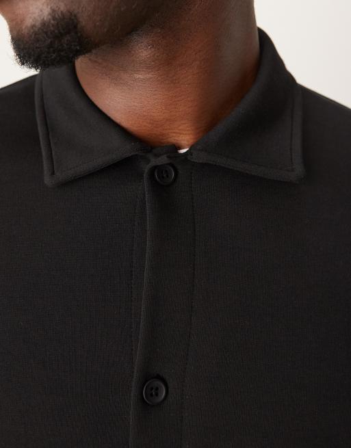 ASOS DESIGN – Premium – Langärmliges Relaxed Fit Shirt in Schwarz Interlock-Stoff mit Knopfleiste  , 3 von 4