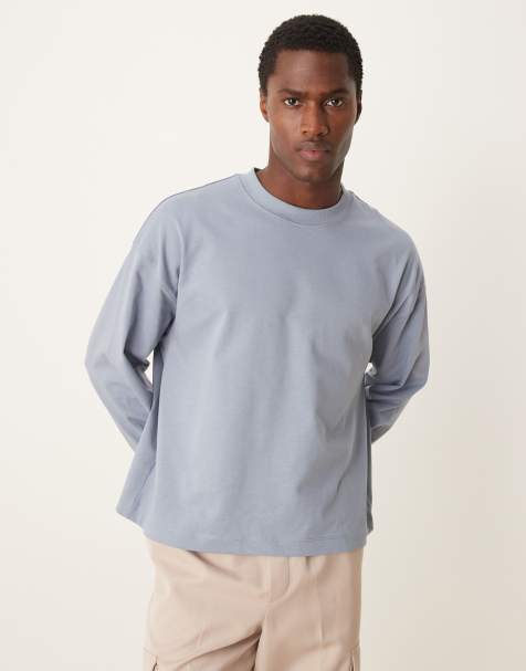ASOS DESIGN – Premium – Langärmliges Shirt mit kastigem Oversize-Schnitt aus schwerem Material in Blau, 300 g/m² - view 1