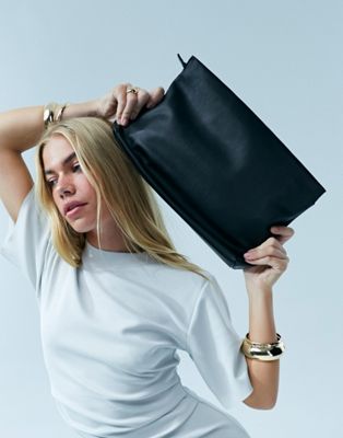 ASOS DESIGN premium leather clutch bag in black