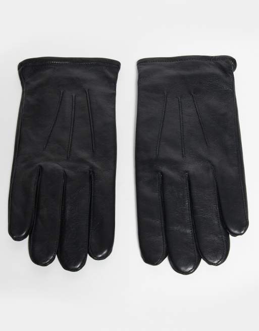 ASOS DESIGN premium leather gloves in black