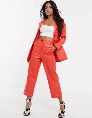 high waisted red leather pants