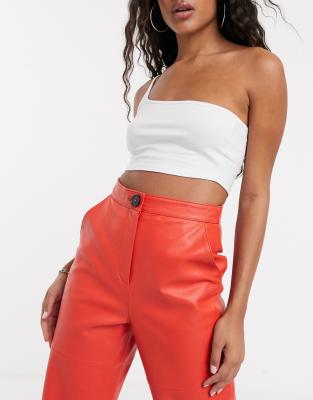 red leather high waisted pants
