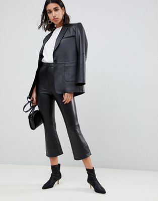 cropped flare leather pants