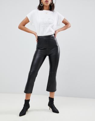 leather kick flare trousers