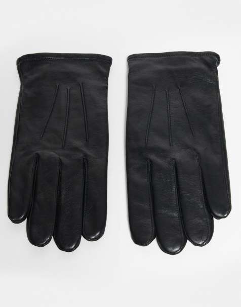 ASOS DESIGN premium leather touchscreen gloves in black - view 1