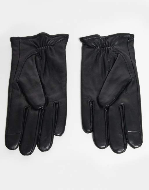 ASOS DESIGN premium leather touchscreen gloves in black