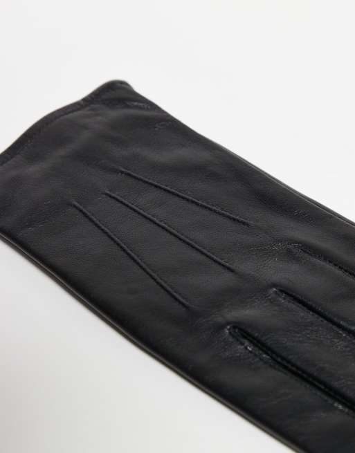 ASOS DESIGN premium leather touchscreen gloves in black