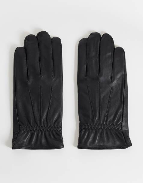 ASOS DESIGN premium leather touchscreen gloves in black - view 1