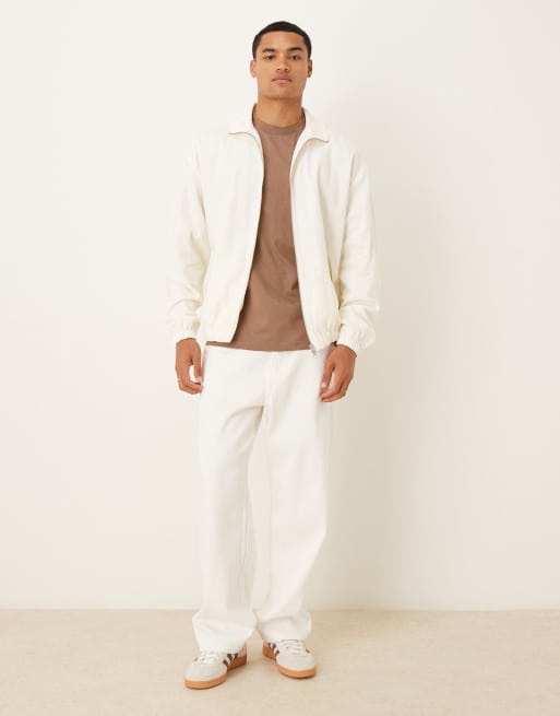 ASOS DESIGN Premium linen blend oversized track jacket in white, 2 of 5