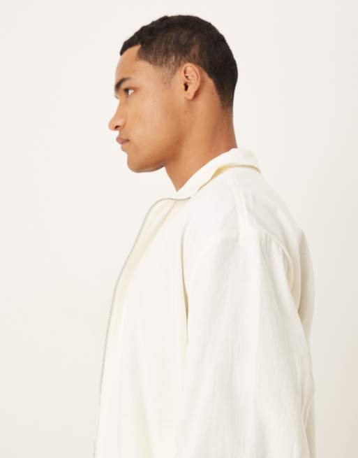 ASOS DESIGN Premium linen blend oversized track jacket in white, 4 of 5