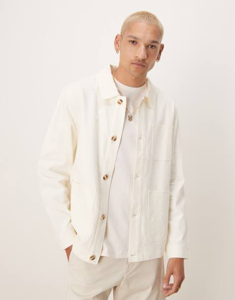 ASOS DESIGN Premium linen blend worker jacket in white - view 1