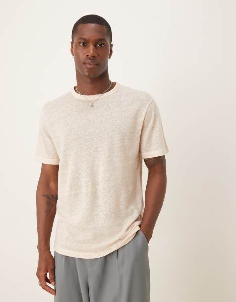 ASOS DESIGN Premium linen crew neck t-shirt in stone - view 1