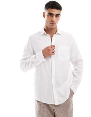 Asos Design Premium Linen Look Overshirt In White