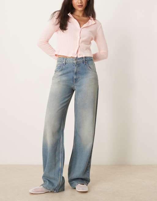 ASOS DESIGN – Premium – Ljusa, mellanblå baggy jeans