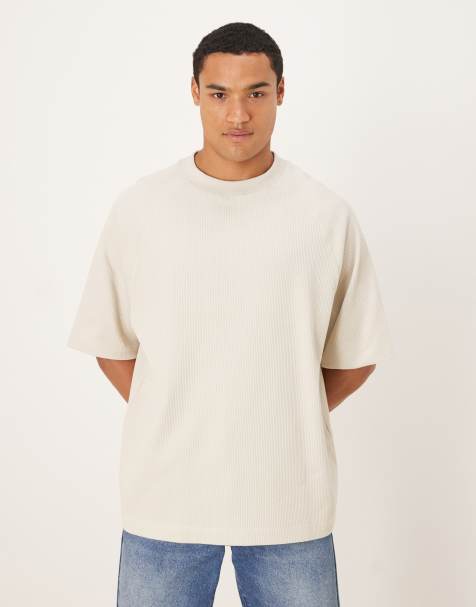 ASOS DESIGN – Premium – Ljusbeige, texturerad t-shirt i oversize med raglanärmar - view 1