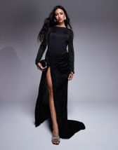 ASOS DESIGN modest long sleeve high neck drape maxi dress with gold hardware trim