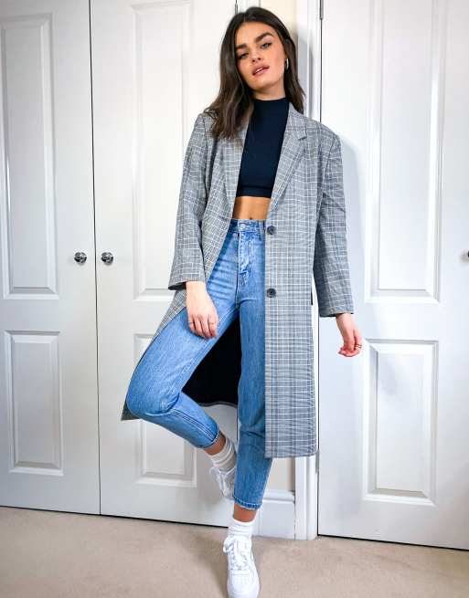 ASOS DESIGN premium longline suit blazer in prince of wales check