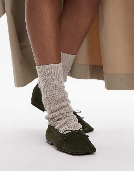 ASOS DESIGN Premium – Lotus – Zamszowe balerinki w kolorze khaki, 2 z 4