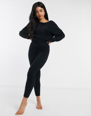 ASOS DESIGN premium lounge co-ord knitted rib legging in grey