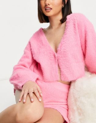 ASOS DESIGN premium lounge mix & match fluffy knitted cardigan in pink - ASOS Price Checker