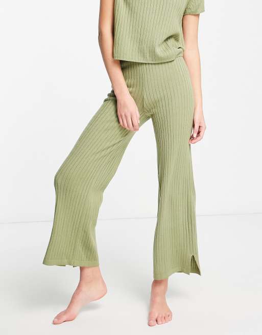 ASOS DESIGN premium lounge mix & match knitted rib set in khaki, 3 of 4