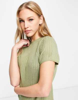 ASOS DESIGN premium lounge mix & match knit ribbed set in khaki