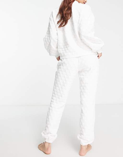 ASOS DESIGN premium lounge quilted check high neck sweat & jogger set in  white