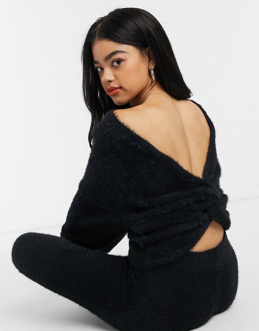 ASOS DESIGN premium lounge wrap back fluffy knitted sweat