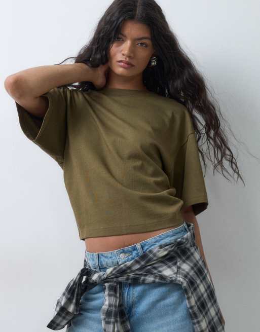 ASOS DESIGN premium luźny T-shirt ze ściągaczem w kolorze khaki, 5 z 5