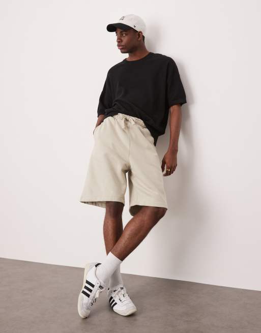 ASOS DESIGN - Premium - Lys beige oversized shorts i kraftigt stof på 400 gsm