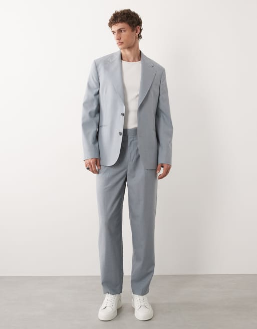 ASOS DESIGN - Premium - Lyseblå afslappede tapered habitbukser i let hør- og uldblanding, 3 af 9