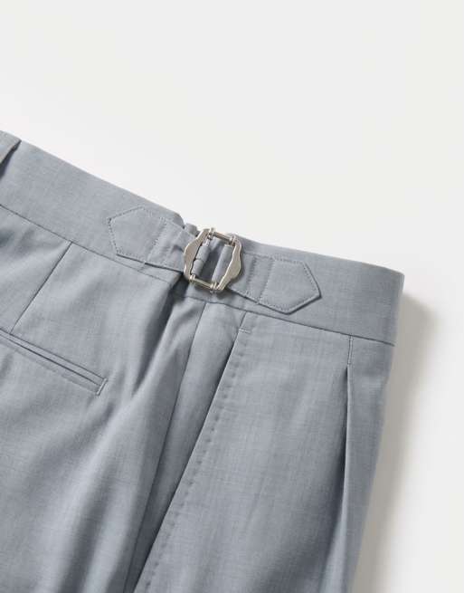 ASOS DESIGN - Premium - Lyseblå afslappede tapered habitbukser i let hør- og uldblanding, 8 af 9