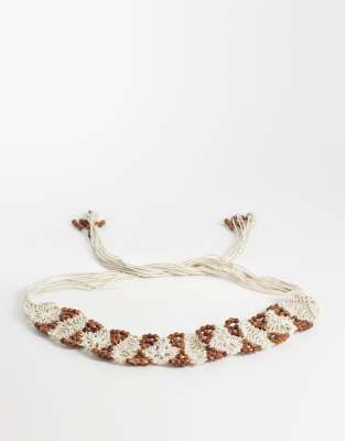 Asos Design Premium Macrame Weave And Bead Belt In Neutral