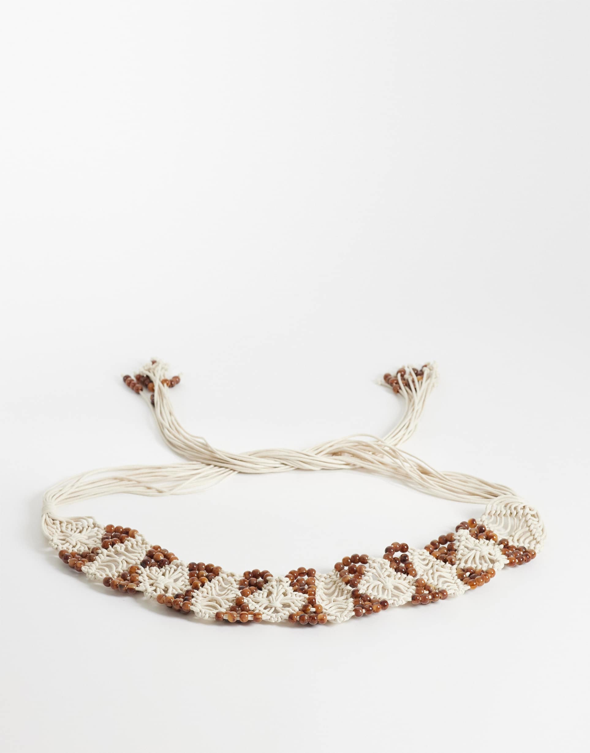 asos design premium macrame weave and bead belt in natural
