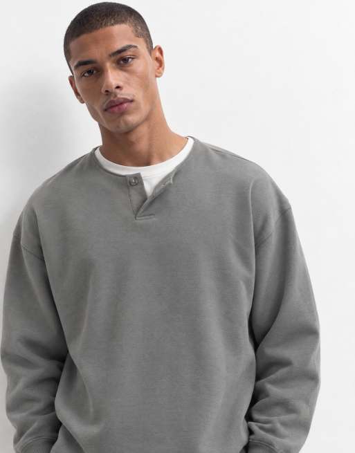 ASOS DESIGN premium maglia serafino oversize pesante antracite, 10 di 10